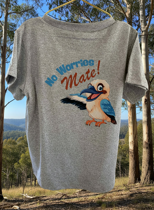No Worries Mate! Kids Tee (Driftwood Grey)